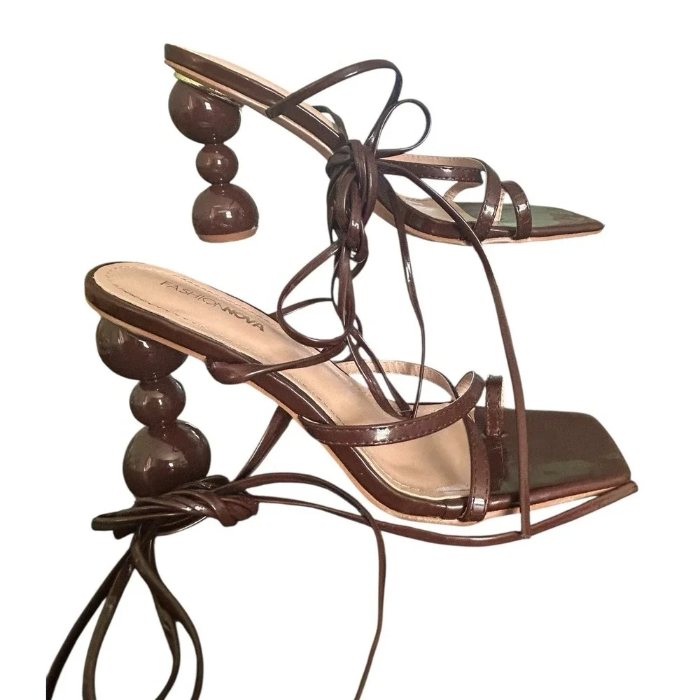 Fashion Nova Unique Waylon Gladiator Heeled Sandals Womens Size 8.5M Brown